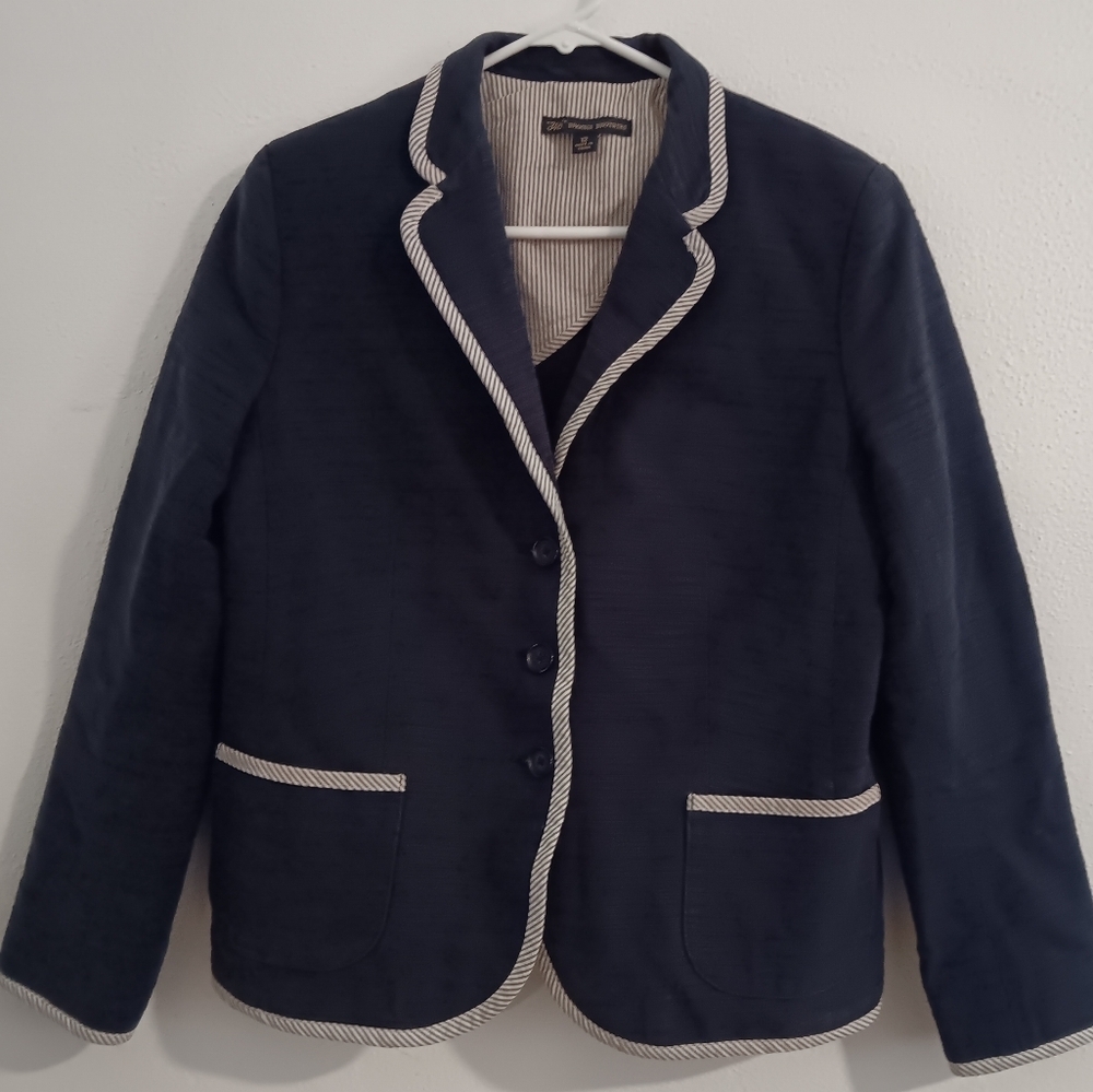 Brooks Brothers women's blazer size 12 textured navy blue/striped trim